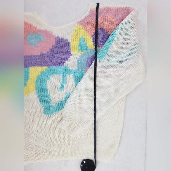 Ginenne VTG 80s Wool Angora Blend Pastel Knit Sweater Womens Medium Crew Neck - Picture 5 of 9